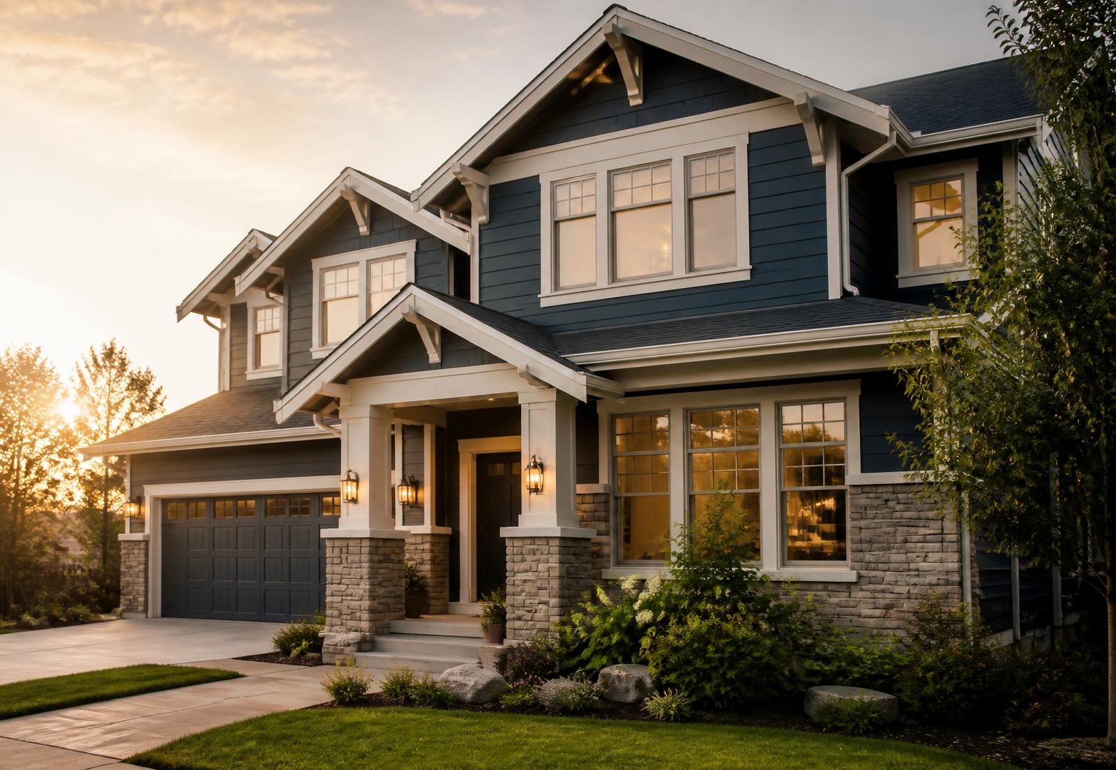 Craftsman home at golden hour representing a closed buyer transaction